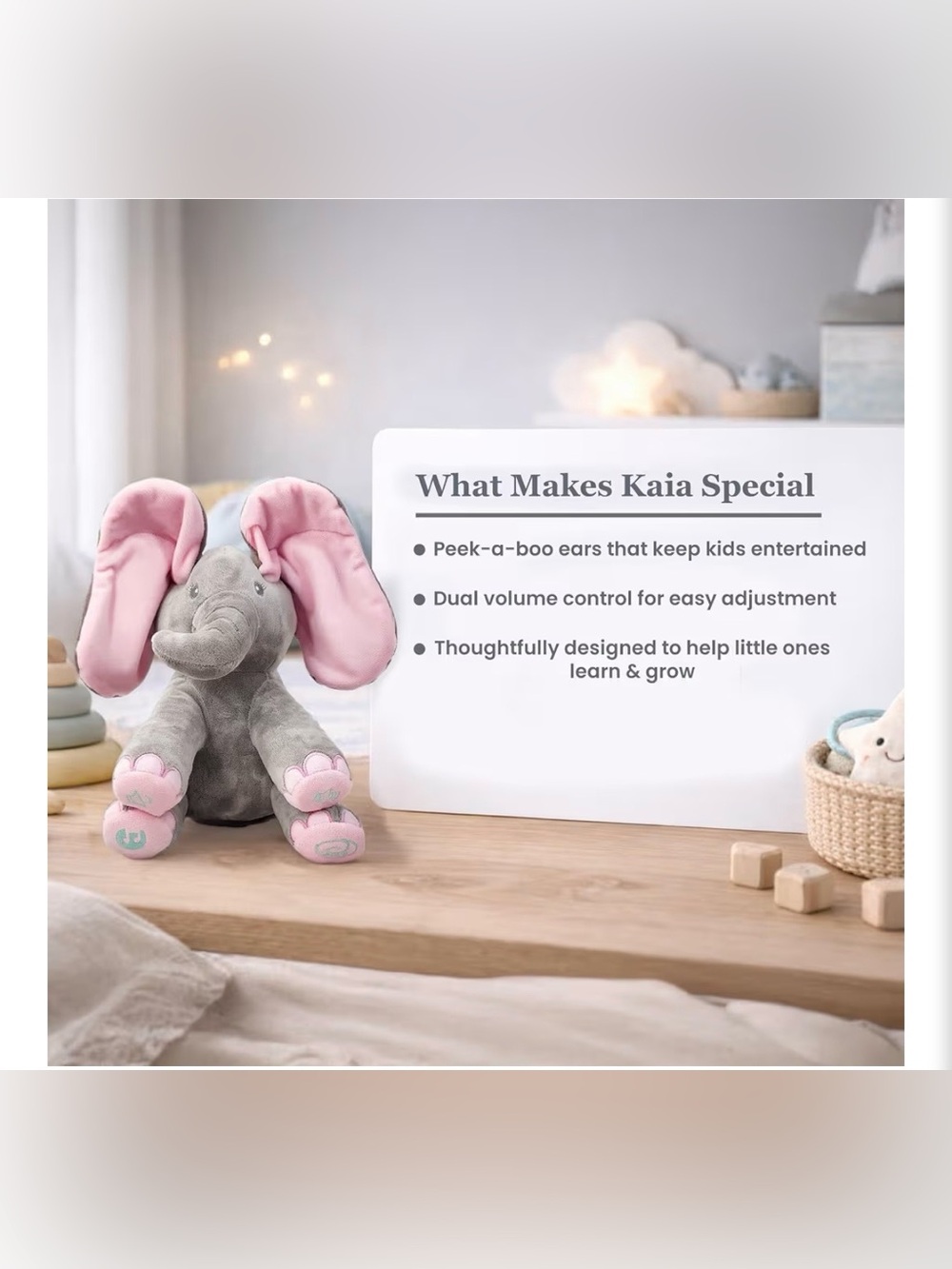 Dimple Kaia Peek-A-Boo Elephant Interactive Singing Plush Toy NWT - Picture 4 of 12